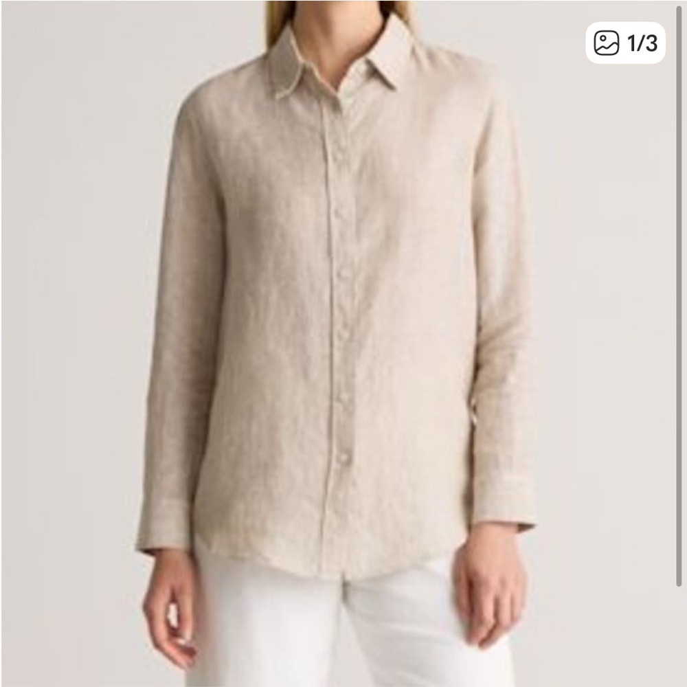 Quince Flax Beige 100% Linen Shirt